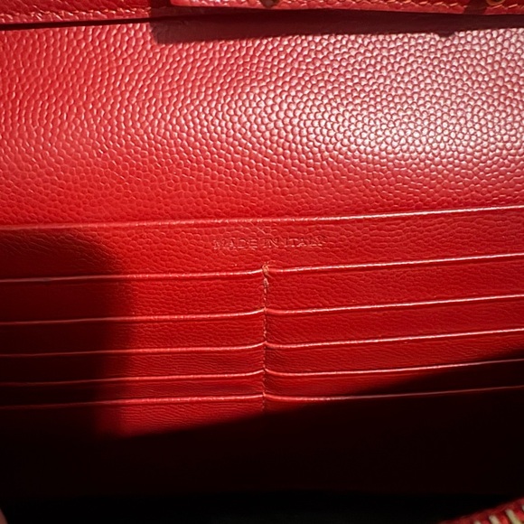 Yves Saint Laurent Red Chevron Leather Wallet on Chain - Picture 9 of 13